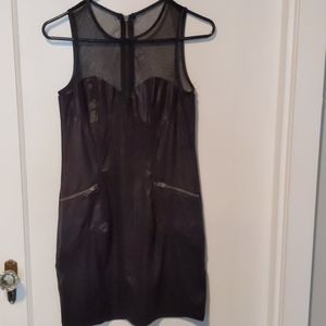 Black mesh and leather look goth dress